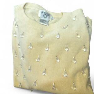 Cervelle Cream Beaded Sweater XL Angora Lambswool Blend Vintage Bead Embellished